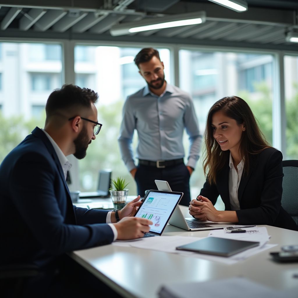 Equipo de consultores financieros trabajando